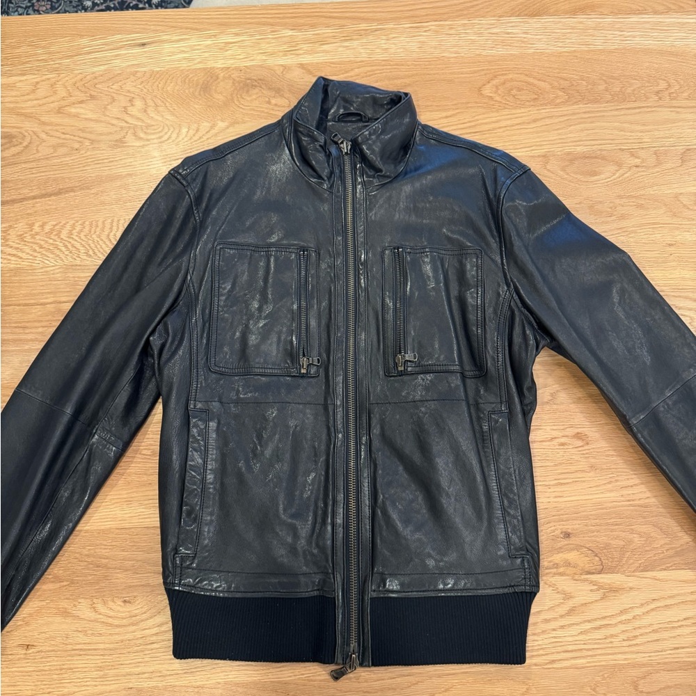 John Varvatos Men’s Black Leather Jacket - tag says “XL,” fits like a medium